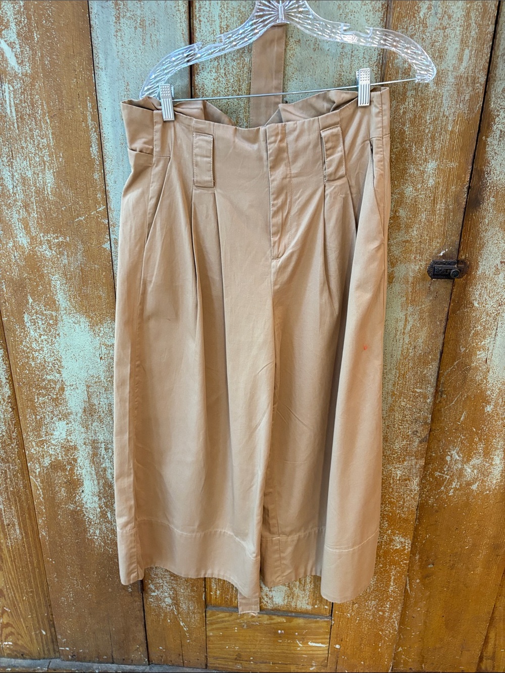 Maeve Beige Wide-Leg High-Rise Trousers